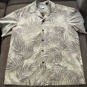 Kai Nani Hawaii Aloha Shirt Mens XL Green Brown Made In Hawaii Cruise Luau Leave